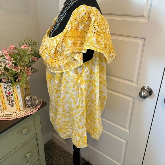Lane Bryant NWT Yellow Eyelet Embroidery Ruffle Off Shoulder Floral Blouse 18/20 - Picture 4 of 11